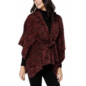 Colleen Lopez Women's Fuzzy Knit Belted Poncho Henna Size XXS
